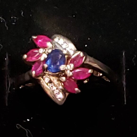 Ruby Navette & Blue Sapphire Sterling Ring - Picture 2 of 6